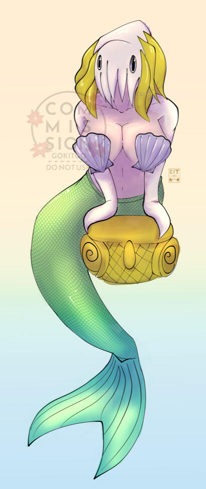 this is a squid-person NPC from a pirate-themed D&D campaign i played in. it's a statue of himself as a mermaid that he made to put on the front of our ship. he doesn't canonically look like this